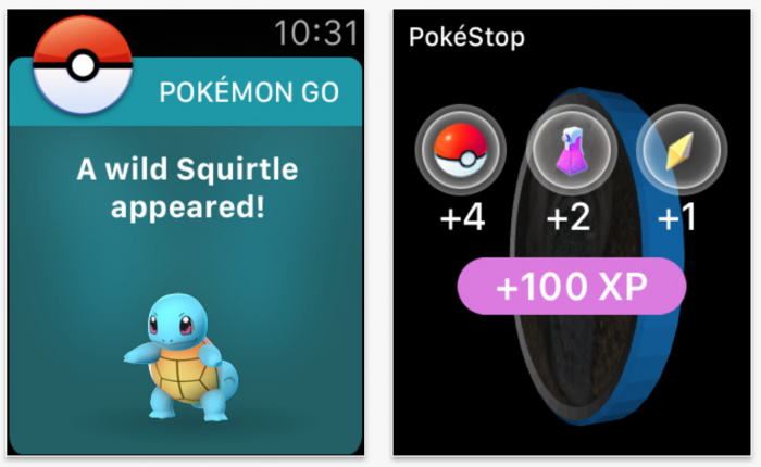 Pokémon GOssa ilmoitus läheisestä Pokémonista ja Pokéstopilta kerättävät esineet.
