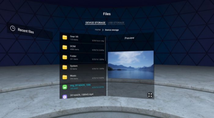 Gear VR:n File Explorer mahdollistaa eri tiedostojen avaamisen.