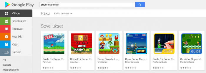 Super Mario Run -haku Google Playssa.