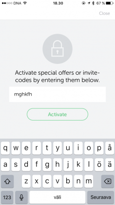 Syötä Wrappin Enter code -näkymässä koodi mghkfh, niin saat 10 € rahaa takaisin ensimmäisestä ravintolaostoksestasi.