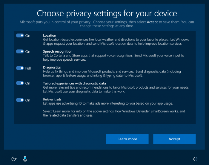 Windows 10 yksityisyysasetukset