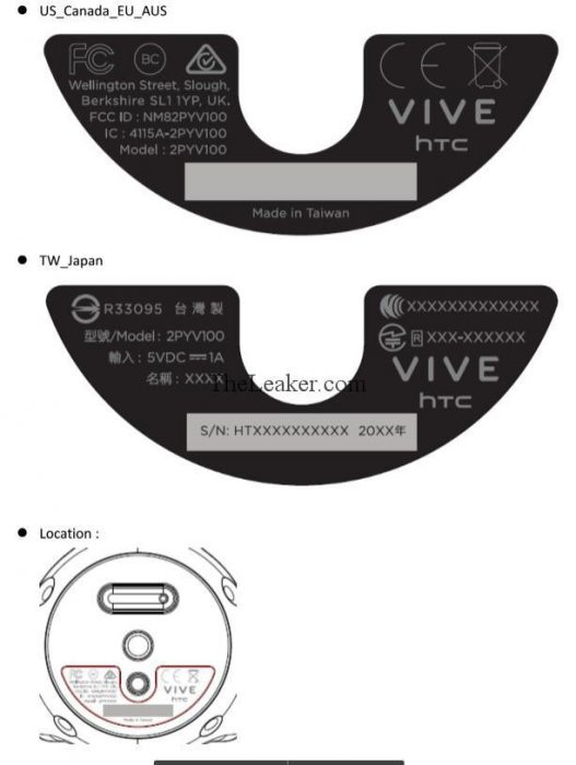 HTC:n Vive-mittarista FCC:n kautta paljastuneita kuvia.