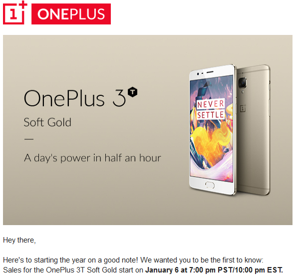 OnePlus on kertonut uuden Soft Gold -värin tulevan nyt saataville OnePlus 3T:lle.