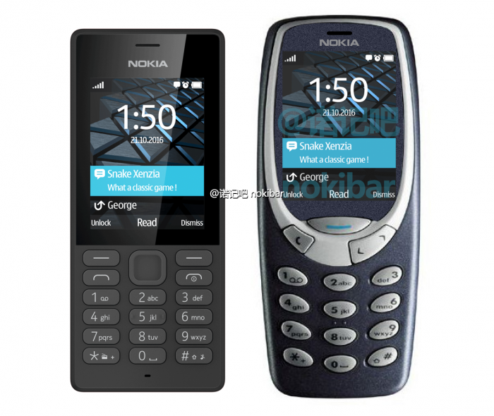 Vasemmalla Nokia 150, oikealla mitä ilmeisimmin muokattu Nokia 3310.