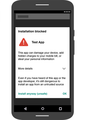 Yleensä Verify Apps keskeyttää asennuksen ja pyytää varmistamaan sen erikseen, jos todella haluaa.