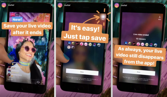 Instagramin live-lähetyksen videon voi nyt itse tallentaa.