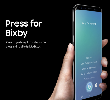 Bixbylle on oma painikkeensa Galaxy S8:n vasemmalla sivureunalla.