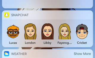 Apple-laitteissa Snapchatin Bitmojit tulevat nyt Tänään-näkymään widgettinä.