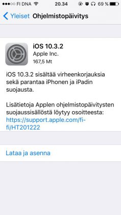 iOS 10.3.2 on vain pieni korjauspäivitys.