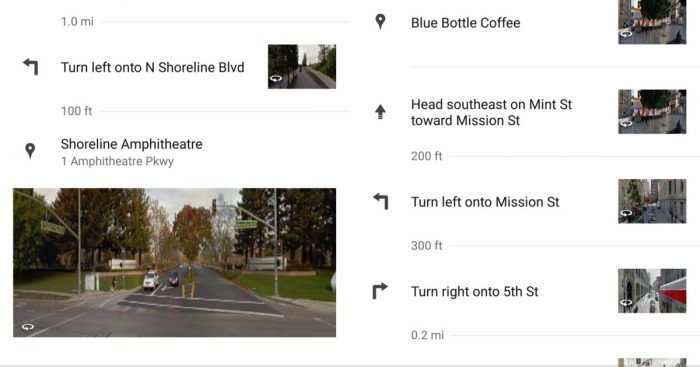 Street View -kuvat Google Mapsin reittiohjeissa.