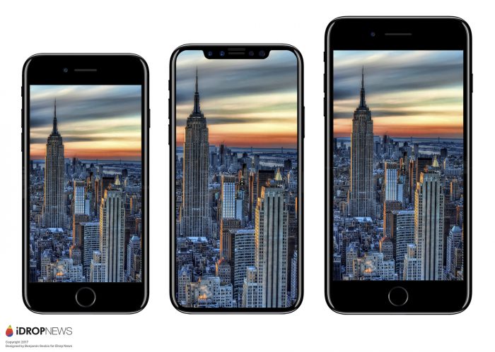 Uuden iPhone X:n tietokonemallinnus iPhone 7:n ja iPhone 7 Plussan välissä iDrop Newsin aiemmin julkaisemassa kuvassa.