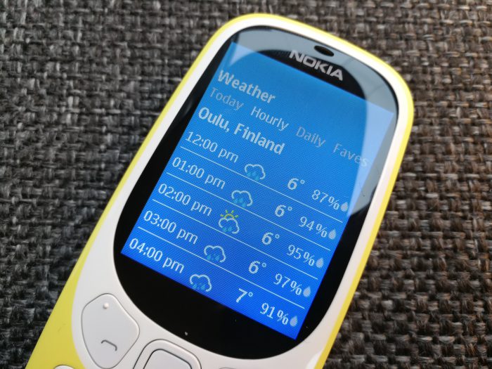 Nokia 3310:n sääsovellus.
