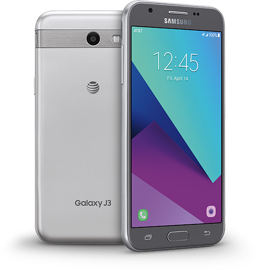 Uusi Samsung Galaxy J3 (2017) AT&T-operaattorin logolla varustettuna.