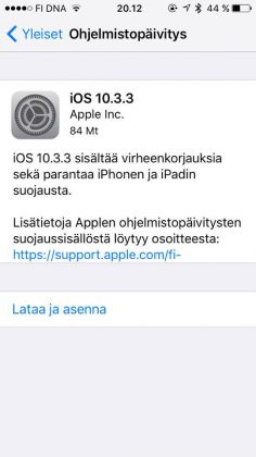 iOS 10.3.3 sisältää muun muassa useampia tietoturvakorjauksia.
