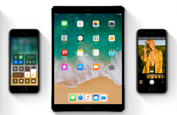 iOS 11:n uudistuksia, kuten täysin uudistunut ohjauskeskus, uusi Dock-kuvakerivi iPadilla sekä uusia kuvasuotimia.
