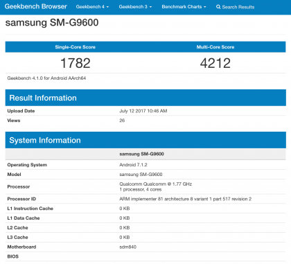 Samsung SM-G9600 GeekBenchissä.