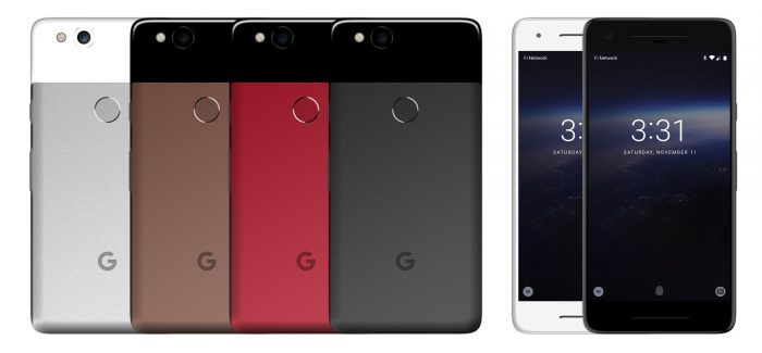 Google Pixel 2017 eri väreissä.