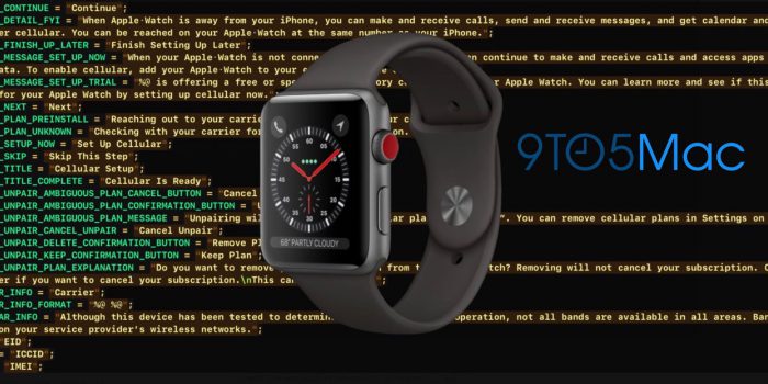Uusi Apple Watch, joka erottuu erityisesti punaisella kruunupainikkeen päällä, paljastui jo Applelta vuotaneesta iOS 11 -ohjelmiston GM-versiosta. 9to5Macin julkaisema kuva.