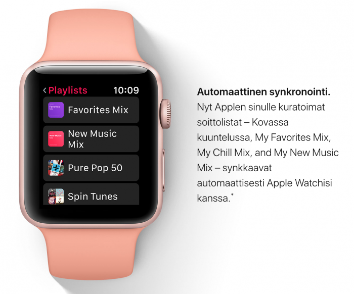 Apple Music synkronoi jatkossa automaattisesti kelloon soittolistoja.