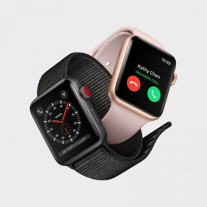 Apple Watch Series 3:n mobiiliverkkoja tukevan version erottaa vain punaisesta päästä kruunupainikkeessa.