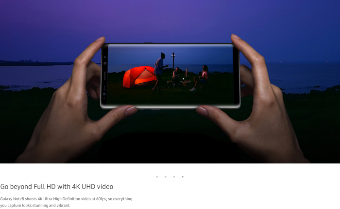 Galaxy Note8 -sivuille on ilmestynyt maininta 4K-videokuvauksesta 60 fps -nopeudella.