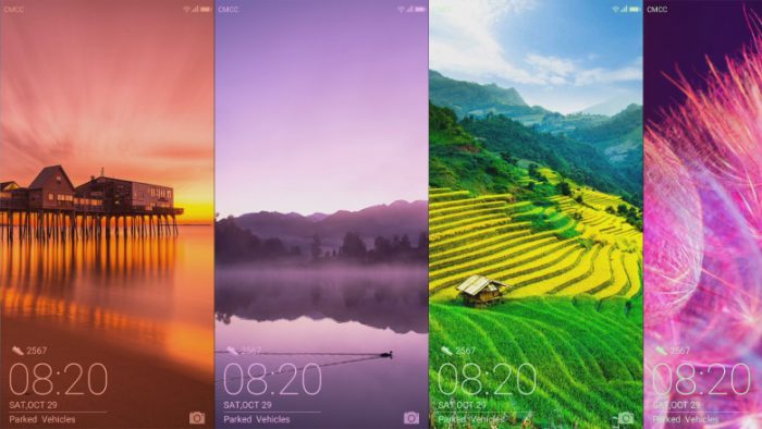 Huawei Mate 10:ssä teksti mukautuu taustakuvan väriin.