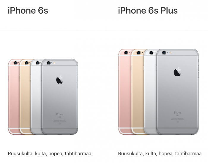 iPhone 6s -värivaihtoehdot.