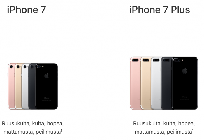 iPhone 7 -värivaihtoehdot.