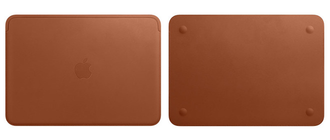 Applen uusi nahkatasku 12 tuuman MacBookille satulanruskeana värinä.