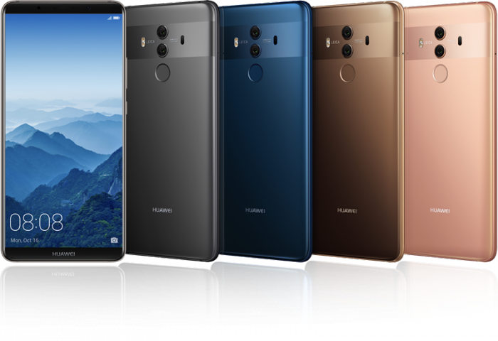 Huawei Mate 10 Pro eri väreinä.