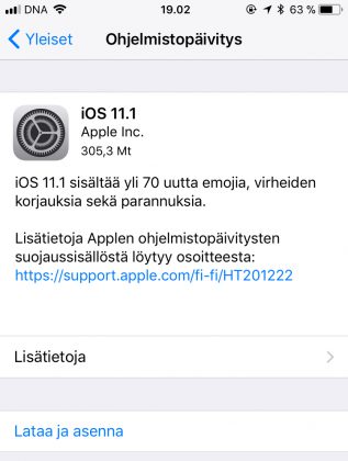 iOS 11.1 on nyt ladattavissa.