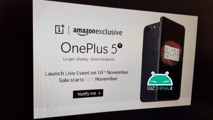 GizChinan julkaisema OnePlus 5T -vuotokuva ilmeisesti Amazonin Intian sivuilta.
