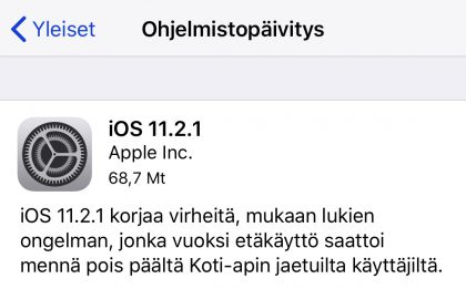 iOS 11.2.1 on pieni korjauspäivitys.