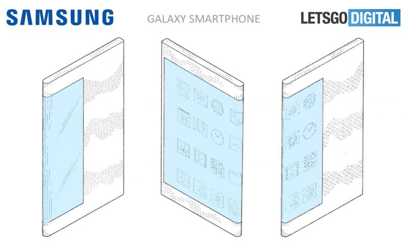 Samsungin patenttihakemuksen esittelemä puhelin. Kuva: LetsGoDigital.