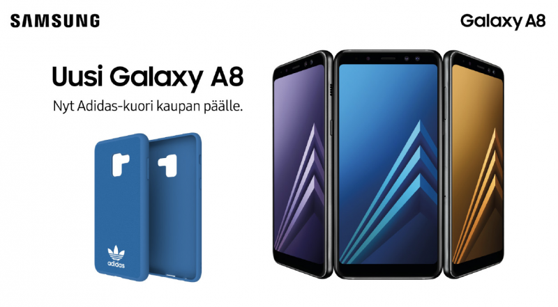 Samsung Galaxy A8 (2018):n ostaja saa kaupan päälle myynin aluksi Adidas-suojakuoren.