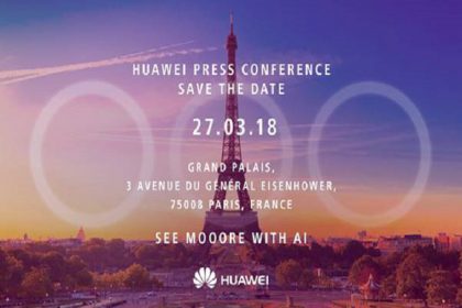 Huawein kutsukuva tilaisuuteen 27. maaliskuuta vihjaa kolmesta takakamerasta.