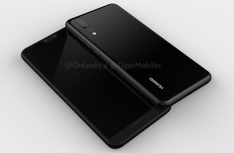 Huawei P20 OnLeaksin yhdessä Tiger Mobilesin julkaisemissa 3D-mallikuvissa. Tämä mallikuva on luotu mukana olevalla kotipainikkeella, jota ei kuitenkaan välttämättä P20:ssa nähdä.