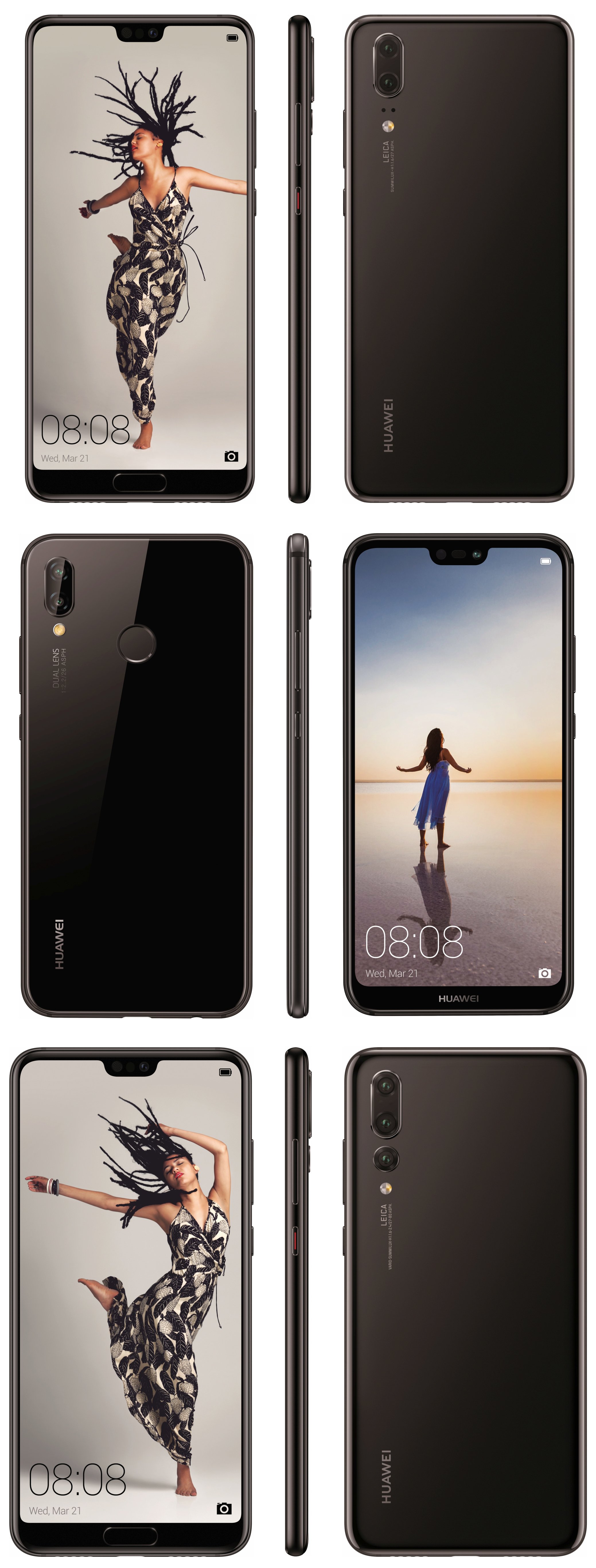 Huawei P20 -puhelimet mustana värinä.