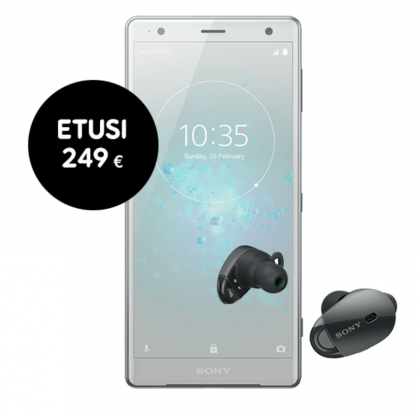 Xperia XZ2 -puhelinten ennakkotilaajat saavat kaupan päälle 249 euron Sony-kuulokkeet.