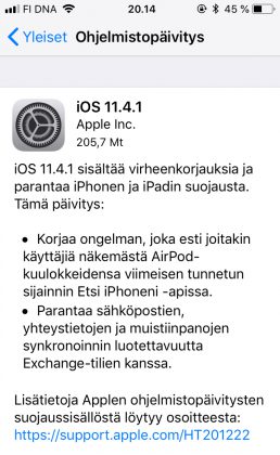 Näin Apple kertoo iOS 11.4.1:n uudistuksista.