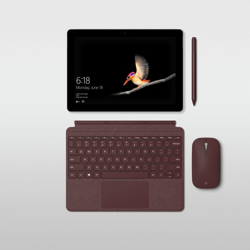 Surface Go ja sille myytäviä lisävarusteita.