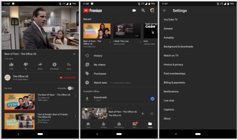 YouTuben Android-sovelluksen uusi tumma tila. Kuva: 9to5Google.