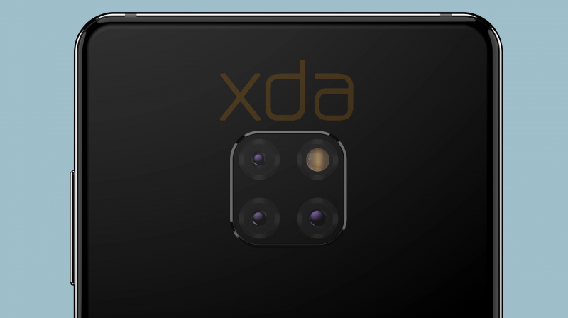 Huawei Mate 20:n kolmoistakakamera xda-developers-sivuston mallinnetussa kuvassa.