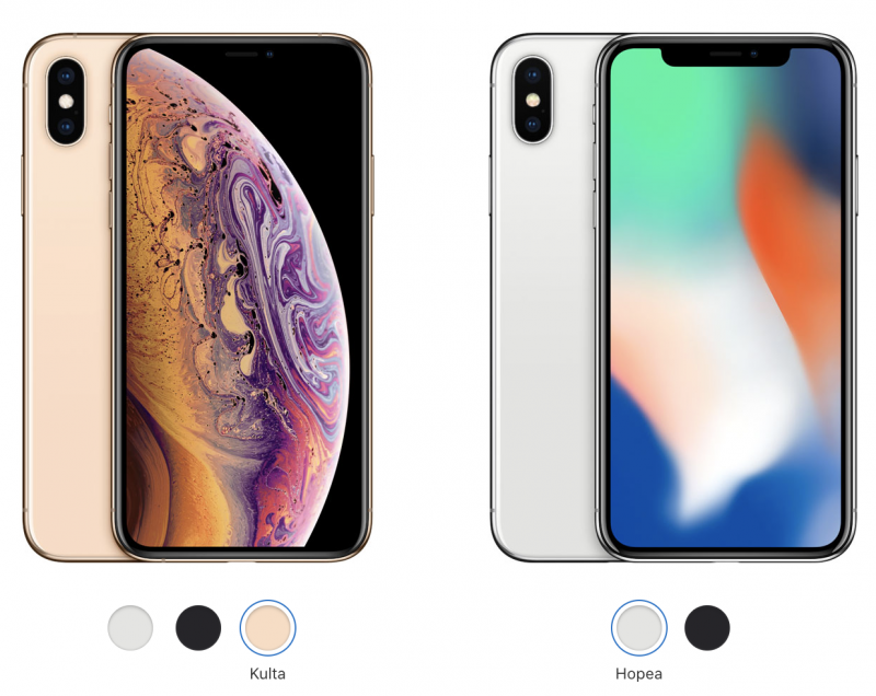 iPhone XS on saatavilla kolmena eri värivaihtoehtona, kun mukaan on tullut myös uusi kultaväri.