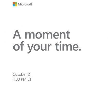 Microsoftin mediakutsu tilaisuuteen 2. lokakuuta 2018.