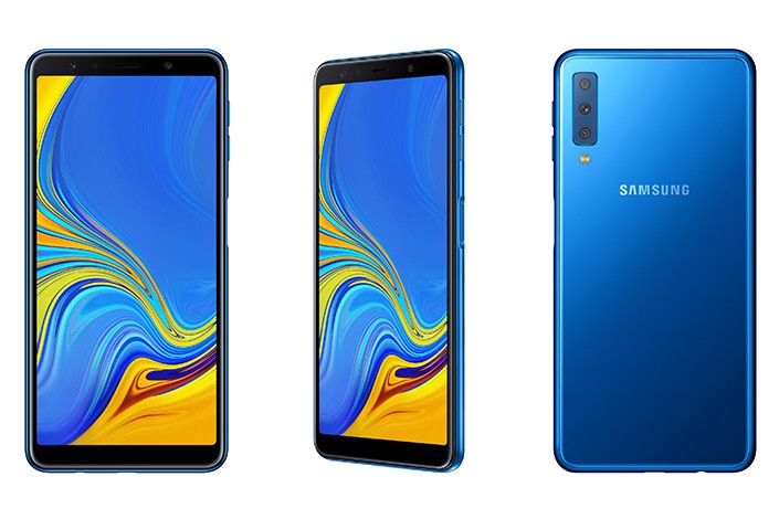 Uusi Samsung Galaxy A7 on varustettu kyljeltä löytyvällä sormenjälkilukijalla sekä kolmella takakameralla.