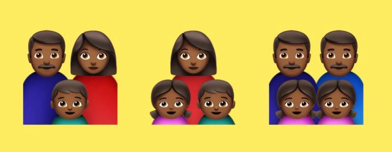Mukaan on tulossa ihonväriltään tummempia perheitä. Kuva: Emojipedia.