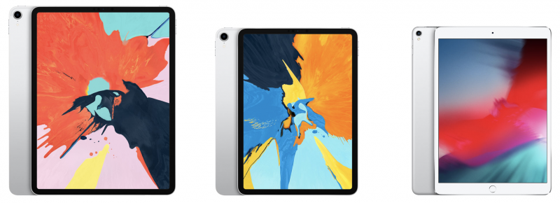 Uudet 12,9 ja 11 tuuman iPad Prot sekä viime vuoden 10,5 tuuman iPad Pro.