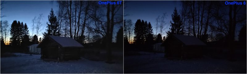 Vertailussa OnePlus 6T:n uusi erillinen Yö-kuvaustila sekä OnePlus 6 perustilassa.