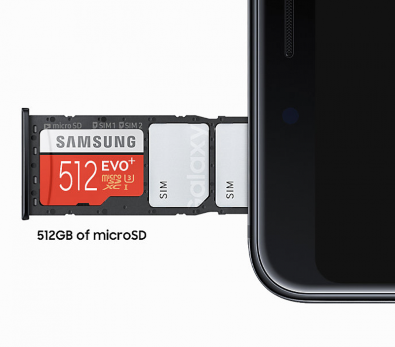 Galaxy A9 tukee jopa 512 gigatavun microSD-muistikortteja.